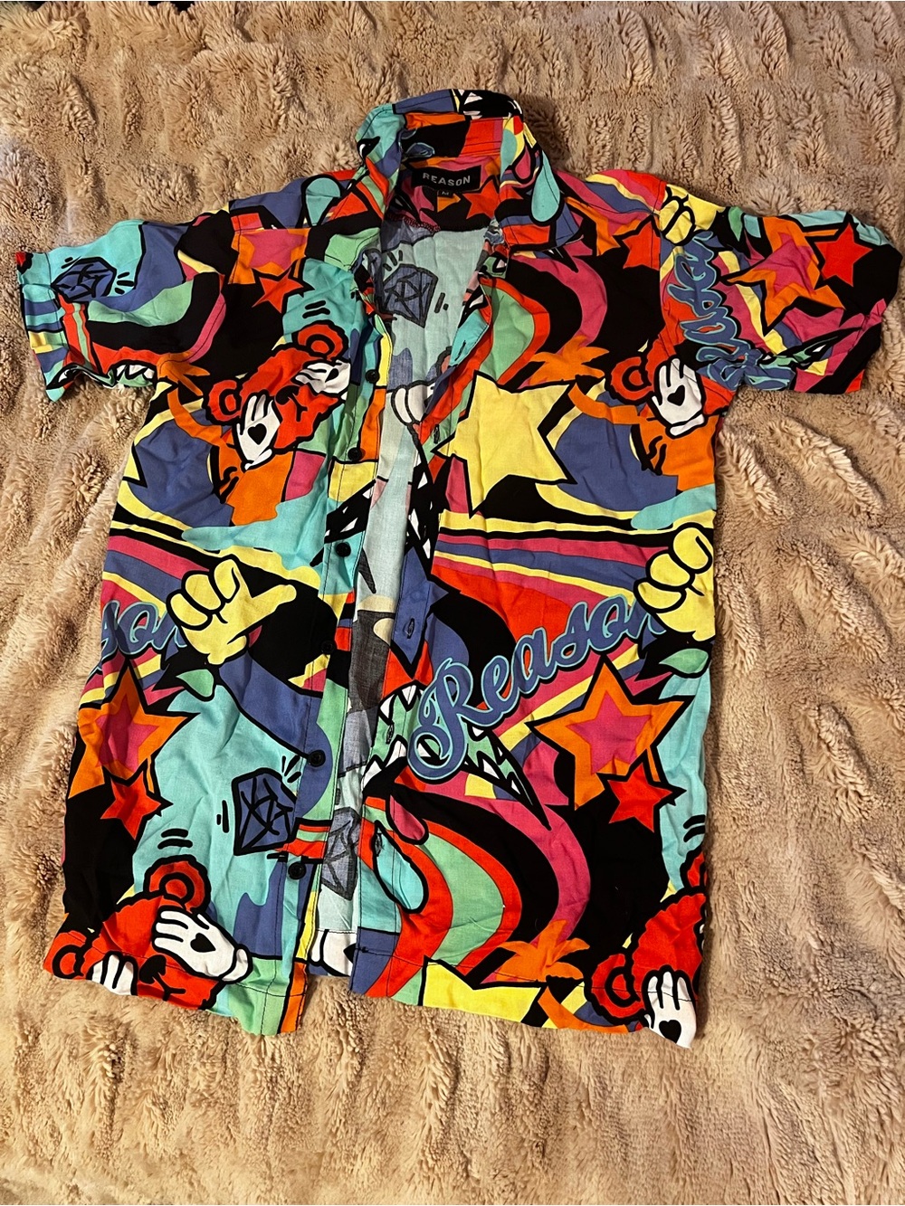 Reason Vibrant Multicolor Cartoon Star Print Short-Sleeve Shirt